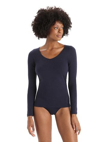 Sous Vêtement Icebreaker Merino Siren Long Sleeve Sweetheart Top Femme Bleu Marine | FR 1687LISH